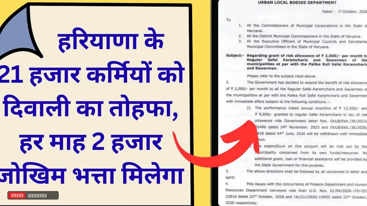 हरियाणा के 21 हजार सफाई कर्मियों की दिवाली हुई रोशन, अब हर महीने मिलेगा 2000 रुपये जोखिम भत्ता