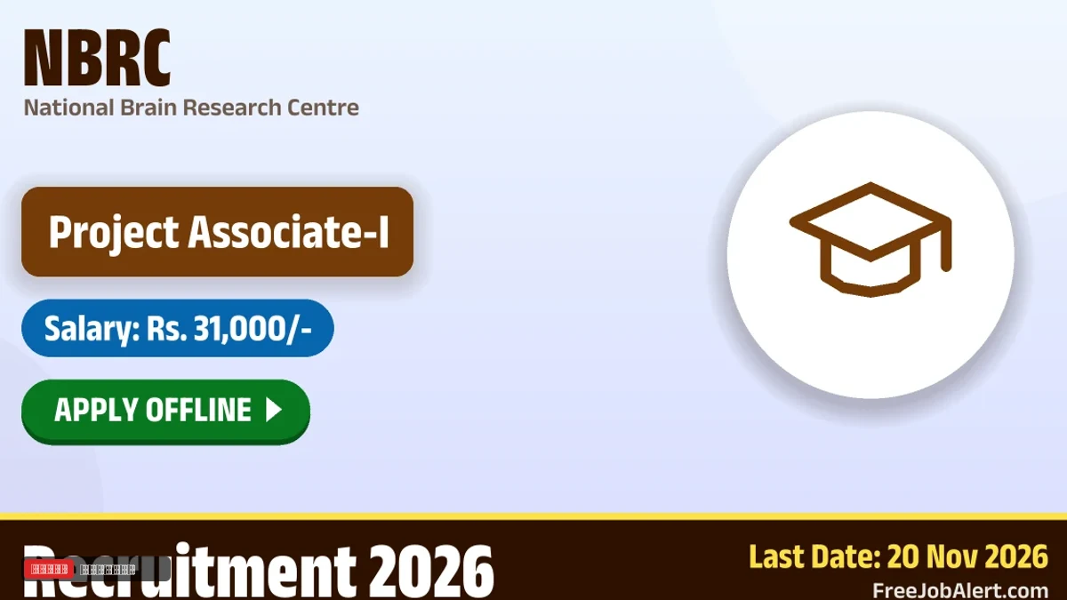 NBRC Project Associate-I Recruitment 2026: Apply Offline