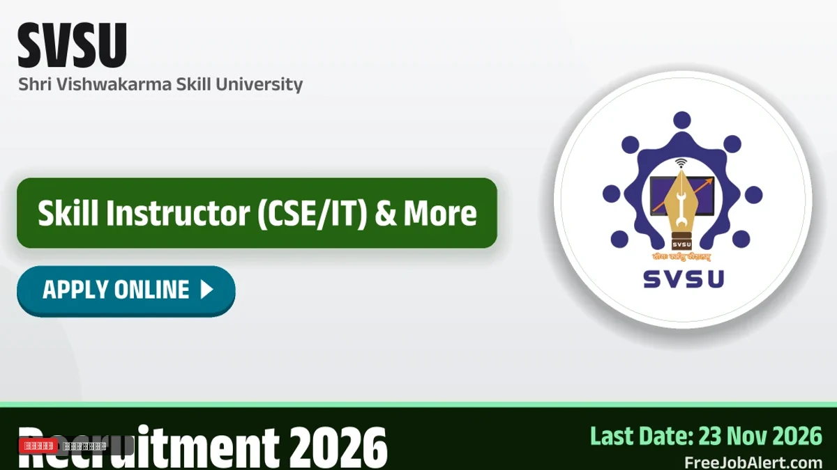 SVSU Skill Instructor Recruitment 2026 – Apply Online for 45 Posts